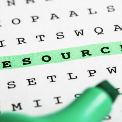 a word find puzzle with the word resources highlighted by a green highlighter pen